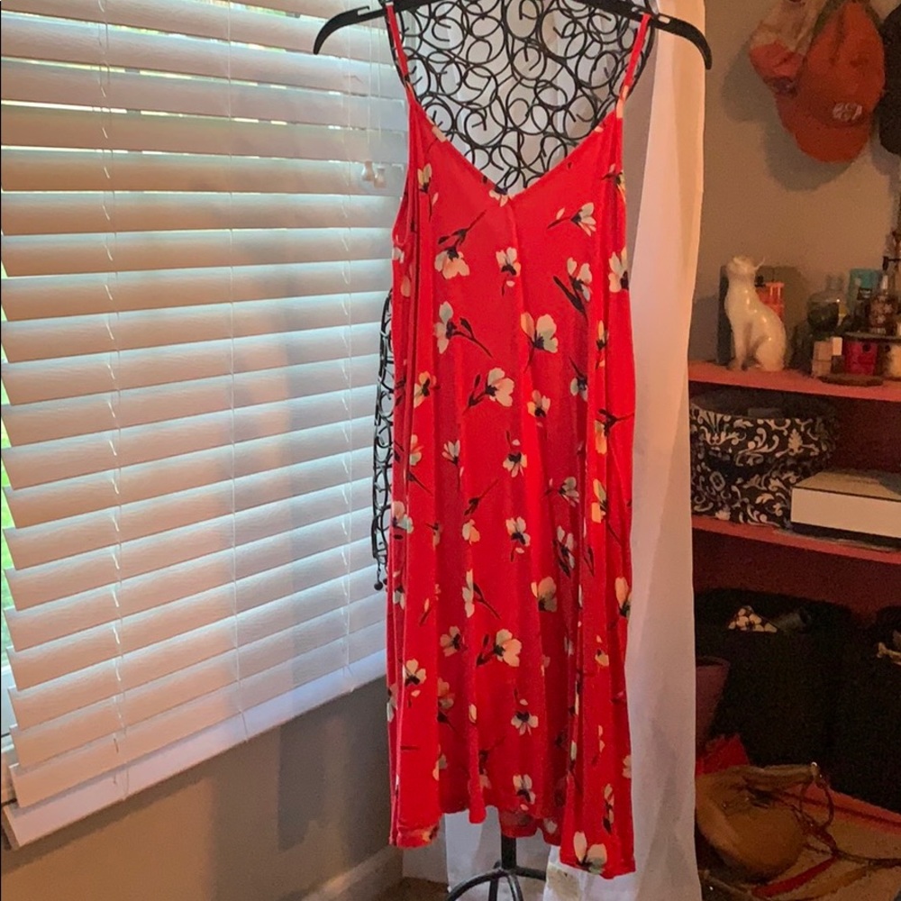 Red floral spaghetti strap sundress